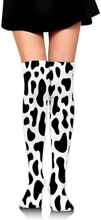 Thigh Knee High Cow Goat Print Socks for Women | Compression Black and White Non Slip Long Boot Stocking | Thick Warm Girls Fashion Animal Series Stocking Over the Knee
