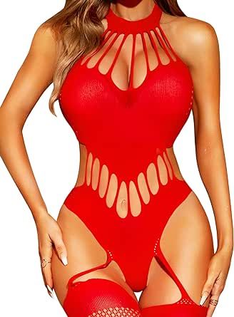 AVGAR Womens Fishnet Bodystocking Sexy Exotic Lingerie One Piece Lace Bodysuit Footless Stocking
