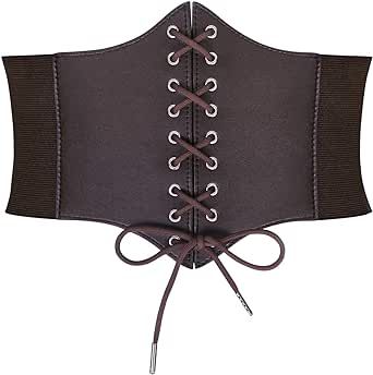 SUOSDEY Black Corset Belt for Women, Vintage Lace-up Elastic Waist Belt, Tied Waspie Wide Belt for Halloween Costume