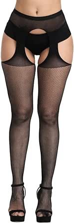 QIDISHUI Fishnet Stockings for Women Sexy High Waist Suspender Stockings Thigh High Stockings Pantyhose Fishnet Tights
