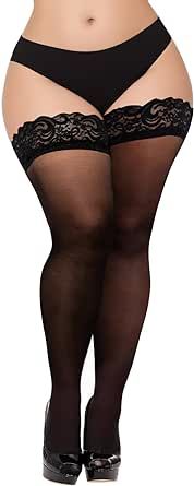 Buauty Plus Size Thigh High Stockings with Silicone Lace Top for Stay-Up Comfort,sheer Stay Up Lingerie Pantyhose for Women