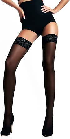 Mila Marutti Thigh High Stockings for Women Opaque Tights Lace Top Stay Up Pantyhose