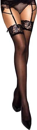 Mila Marutti Women's Sheer Thigh High Stockings for Garter Belt Nylons Pantyhose