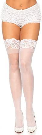 Leg Avenue Women's Nylon Sheer Stockings with Lace Top