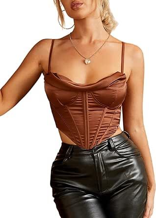 Satin Spaghetti Strap Party Crop Top Rave Cute Zip Back Outfits Corset Y2K Fashion Bustiers for Women