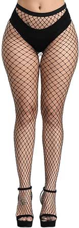 E-Laurels Womens High Waist Patterned Fishnet Tights Suspenders Pantyhose Thigh High Stockings Black