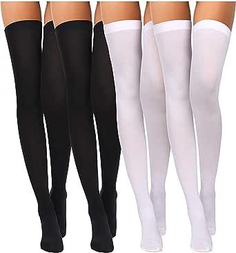 Boao 4 Pairs Women's Silk Thigh High Stockings Nylon Socks for Women Halloween Cosplay Costume Party Tights Accessory