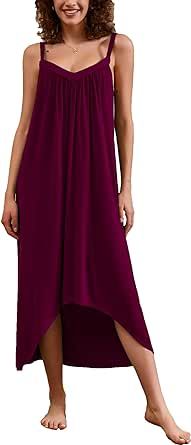 Ekouaer Womens Nightgown Sleeveless Long Nightshirt Full Slip Night Dress Plus Size Sleepshirt Chemise Lounge Dress