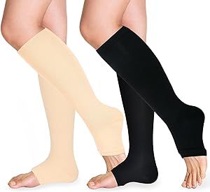 TZYSOKC Open Toe Compression Socks 15-20 mmHg for Women and Men Knee High Toeless Circulation Compression Stockings