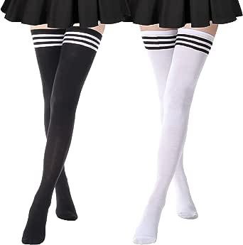 DRESHOW Extra Long High Thigh Socks Striped Over Knee Thin Tights Long Stocking