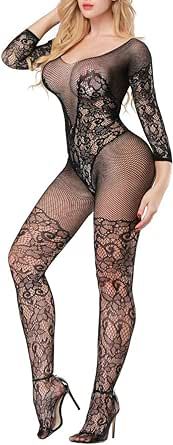 Buitifo Womens Fishnet Bodystocking Plus Size Crotchless Bodysuit Sexy Tights Soft Nightwear Lingerie