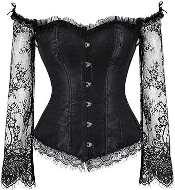SZIVYSHI Corset Tops for Women with Sleeves, Bustier Overbust Lace Up Bodice Lingerie