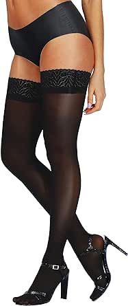 HONENNA Semi Sheer Stay Up Lingerie Thigh High Stockings Lace Top Size A-F, 1-2 Pairs