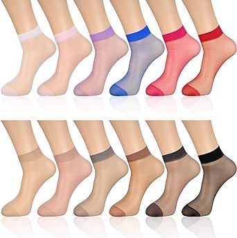 12 Pairs Sheer Ankle Socks Thin Nylon Transparent Ankle High Hosiery Socks Short Dress Stockings for Women and Girls