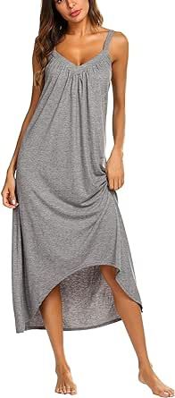 Ekouaer Womens Nightgown Sleeveless Long Nightshirt Full Slip Night Dress Plus Size Sleepshirt Chemise Lounge Dress
