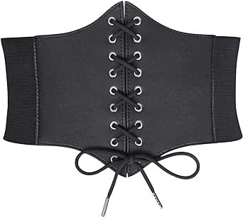 WHIPPY Women's Lace-up Corset Elastic Waist Belt, Tied Waspie Wide Belt for Women Halloween Costume