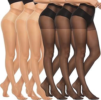 MANZI 6 Pairs 20D Women's Sheer Tights Ultra Thin High Waist Pantyhose Thigh High Stockings