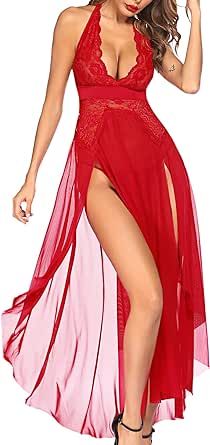 Avidlove Women Lingerie Deep V Neck Nightwear One Piece Sexy Nightgowns Mosaic Lace Mesh Dress