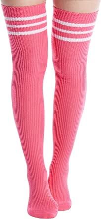 Moon Wood Women Thigh High Socks Extra Long Warm Knit Over Knee High Boot Stockings Striped Thigh Highs Leg Warmers