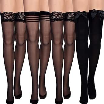 SATINIOR Silk Thigh High Stocking for Women Lace Silicone Socks Satin Bow Top Stocking