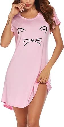 HOTOUCH Womens Nightgown Short Sleeve Printed Sleepshirts Cute Night Shirts Soft Pajama Sleepwear