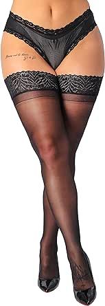 DORALLURE Curve Thigh High Stockings Stay Up Antiskid Silicone Sheer Pantyhose Lace Top, 1-3 Pairs