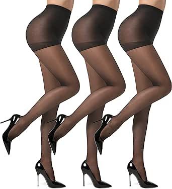 EVERSWE 3 Pairs 20D Women's Sheer Tights with Reinforced Toes