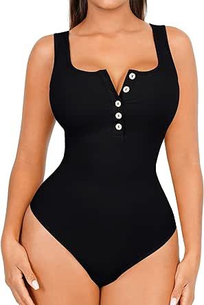 FeelinGirl Bodysuit for Women Soft Ribbed Thong Bodysuit with Built in Bra 2023 Going Out Sleeveless Tank Tops Bodysuit