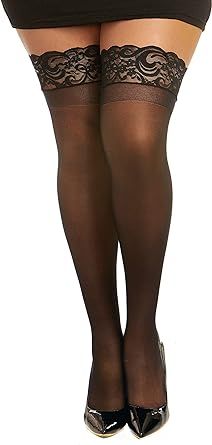 Dreamgirl Women's Plus Size Black Anti-Slip Thigh Highs with Lace Top