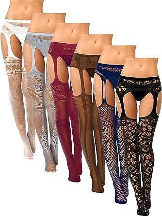 Skylety 6 Pairs Women Fishnet Thigh-High Stockings Tights Suspender Pantyhose Stockings for Women Girls