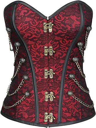 Charmian Women's Spiral Steel Boned Steampunk Gothic Bustier Corset with Chains