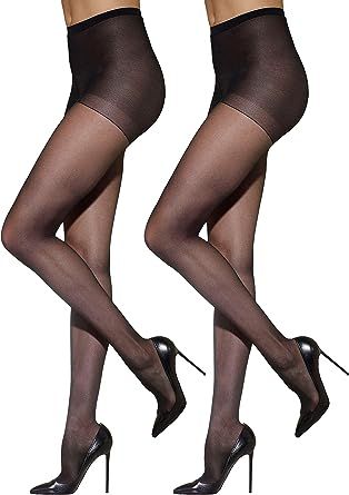 Silkies Women's Control Top Pantyhose with Run Resistant, Light Support Legs (2 Pair Pack)